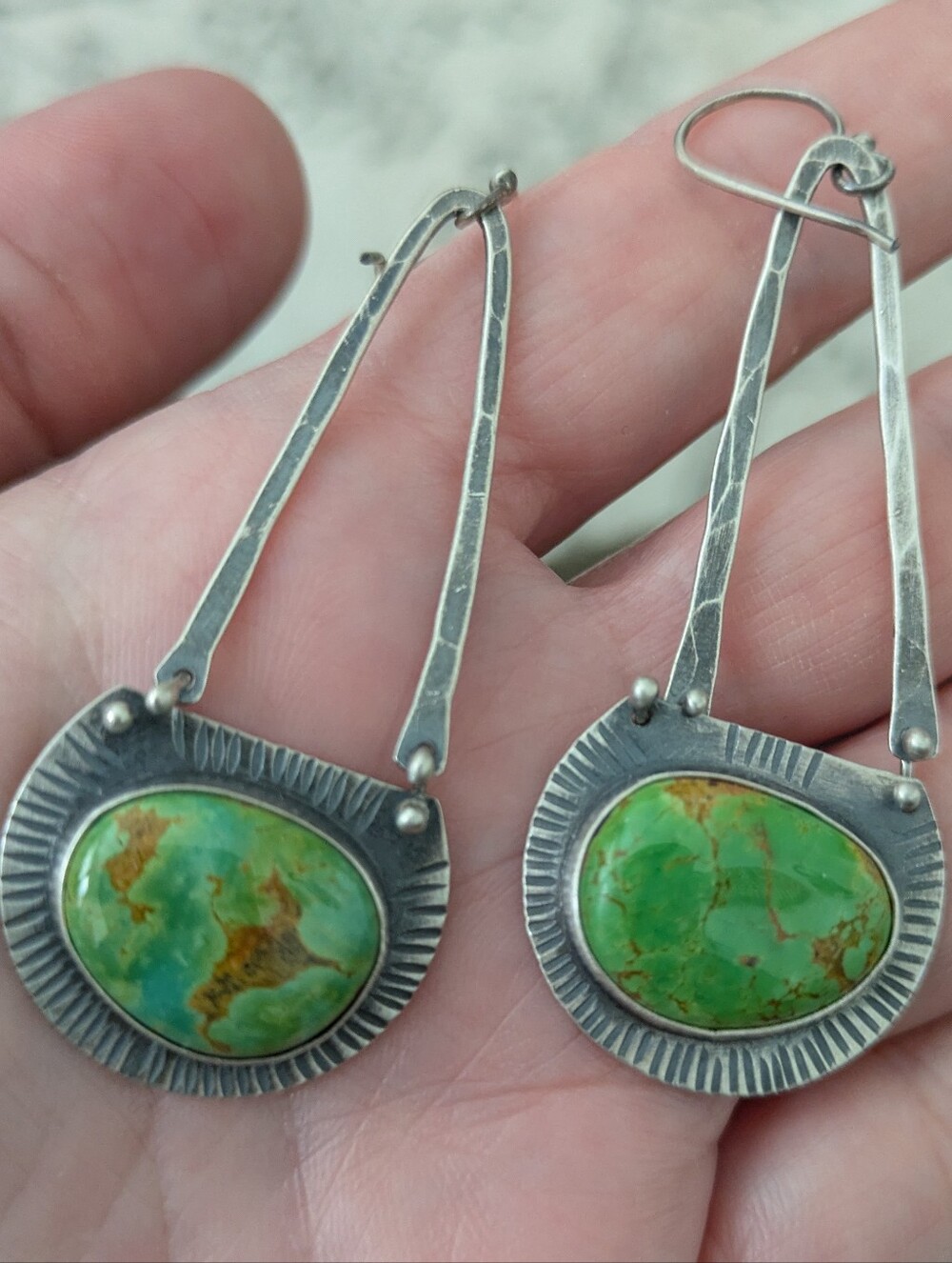Handcrafted Green Sonoran Mountain Turquoise Sterling Silver Drop Earrings
